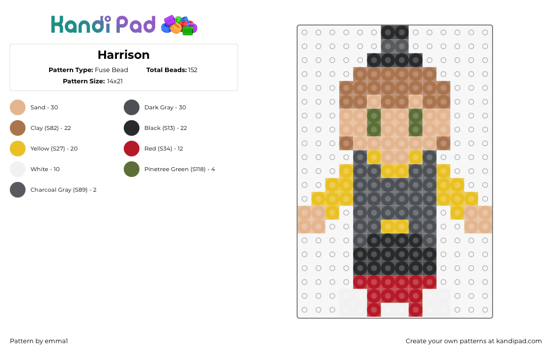 Harrison - Fuse Bead Pattern by emma1 on Kandi Pad - harrison,camp camp,magician,character,chibi,tv show,gray,yellow,tan