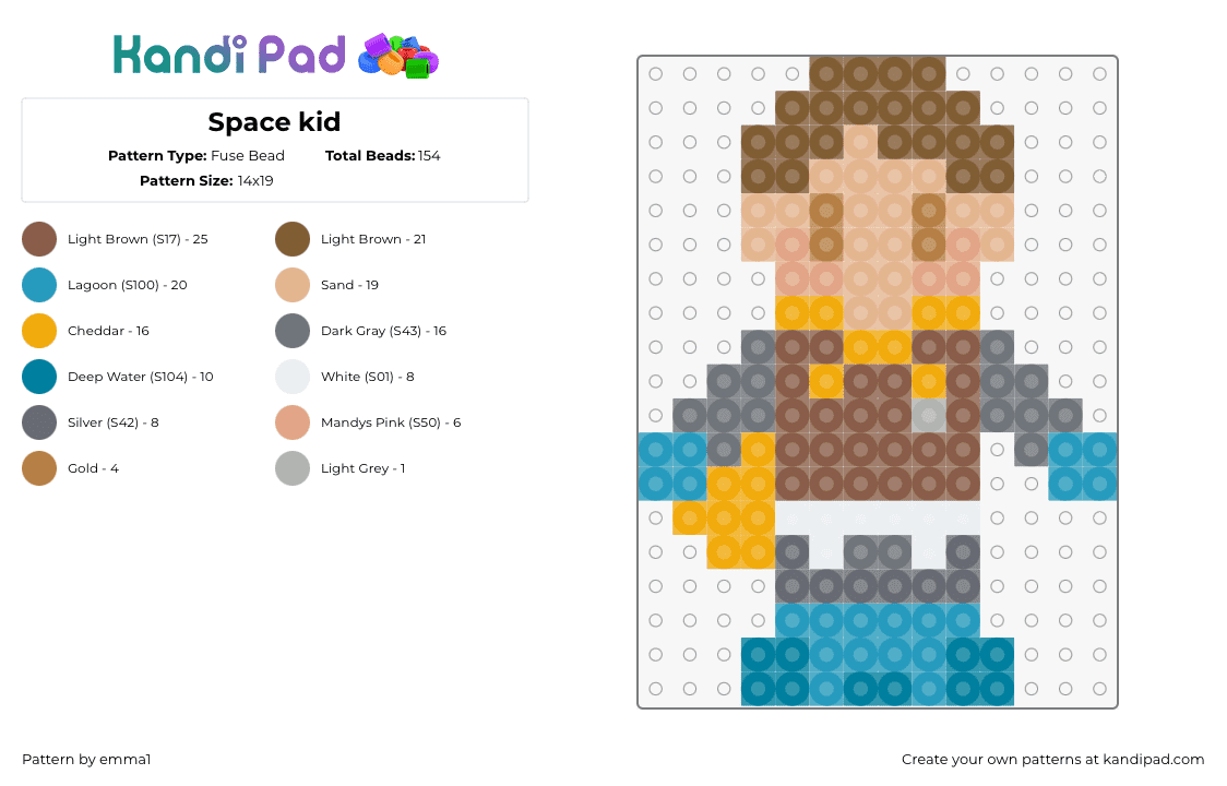 Space kid - Fuse Bead Pattern by emma1 on Kandi Pad - space kid,camp camp,character,tv show,brown,tan,teal