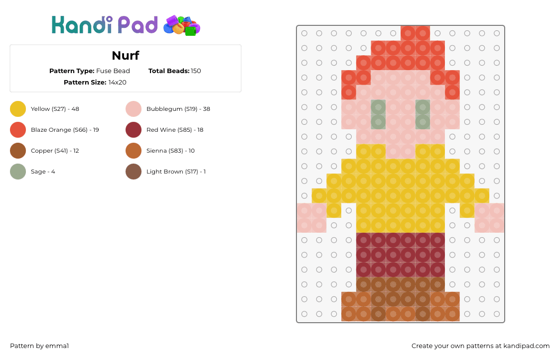 Nurf - Fuse Bead Pattern by emma1 on Kandi Pad - nurf,camp camp,character,tv show,yellow,orange,red