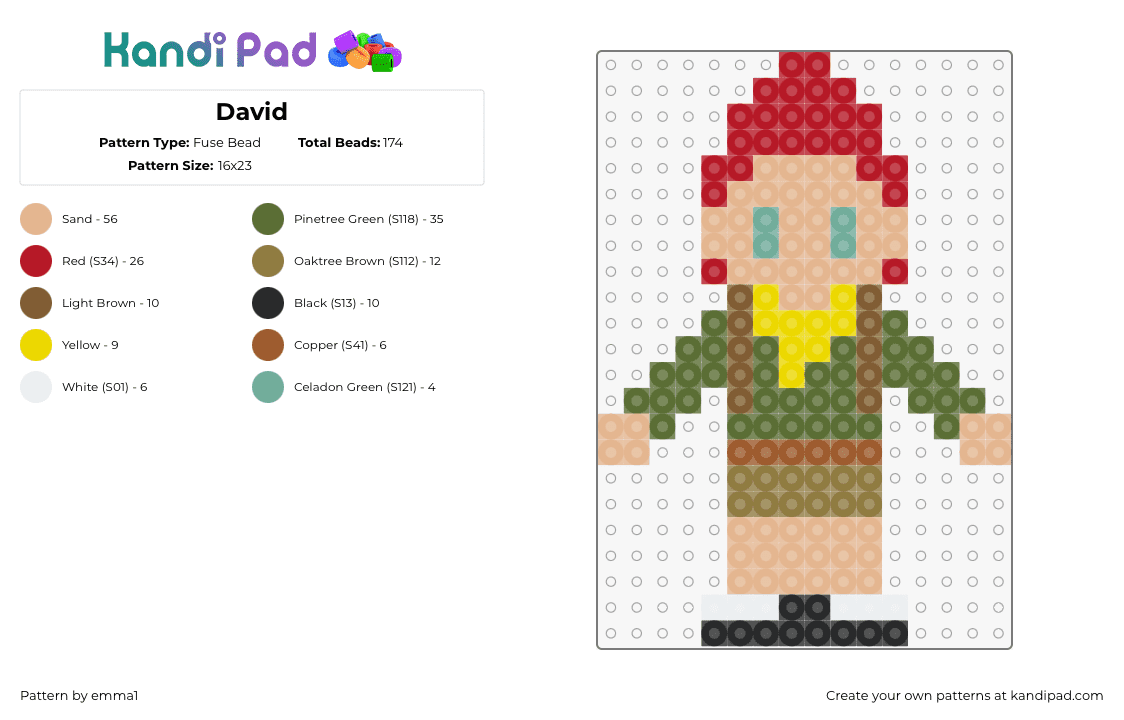 David - Fuse Bead Pattern by emma1 on Kandi Pad - david,camp camp,character,chibi,cartoon,tv show,tan,green,red