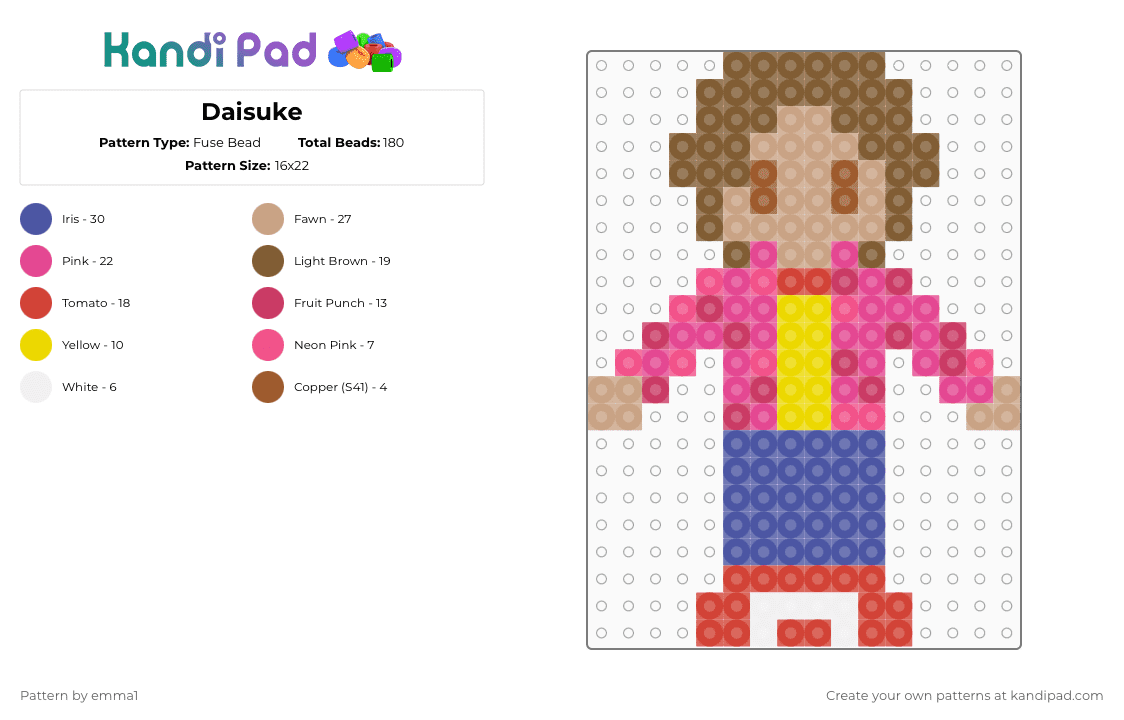 Daisuke - Fuse Bead Pattern by emma1 on Kandi Pad - tan,beige,pink,purple