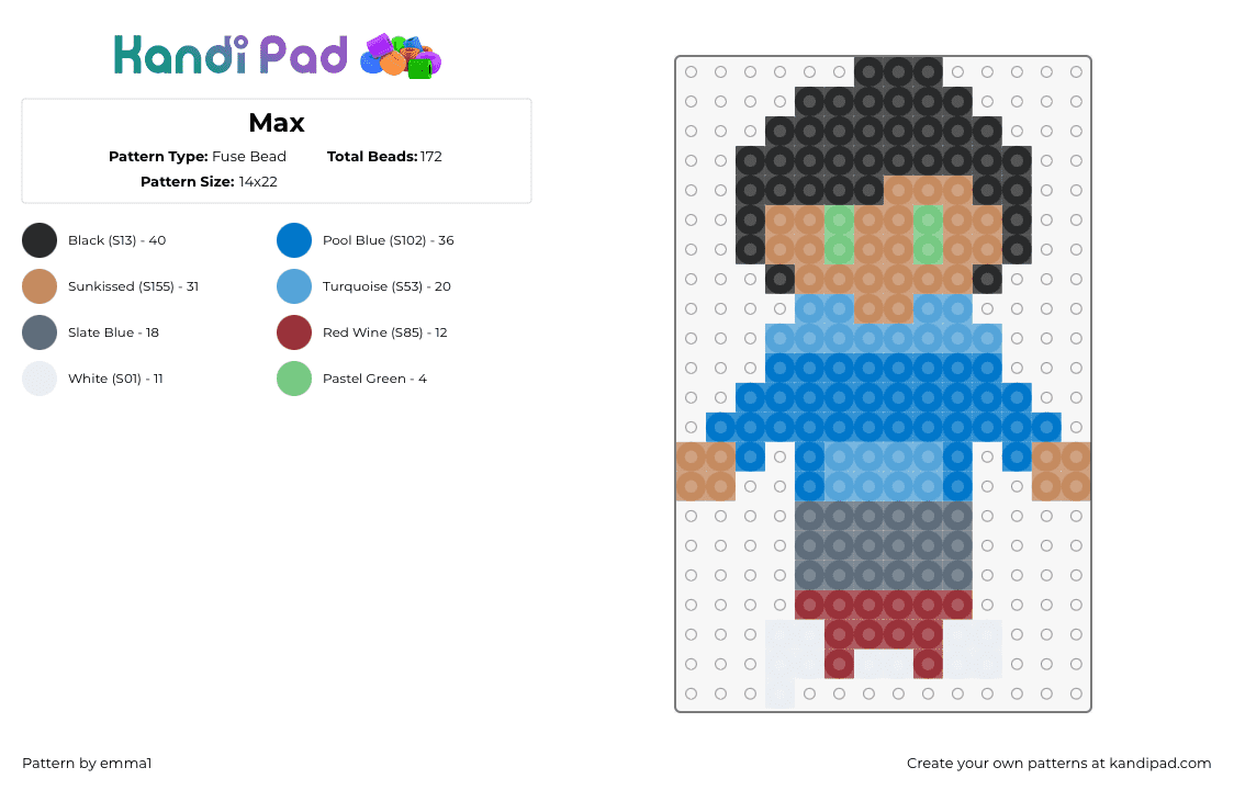 Max - Fuse Bead Pattern by emma1 on Kandi Pad - 