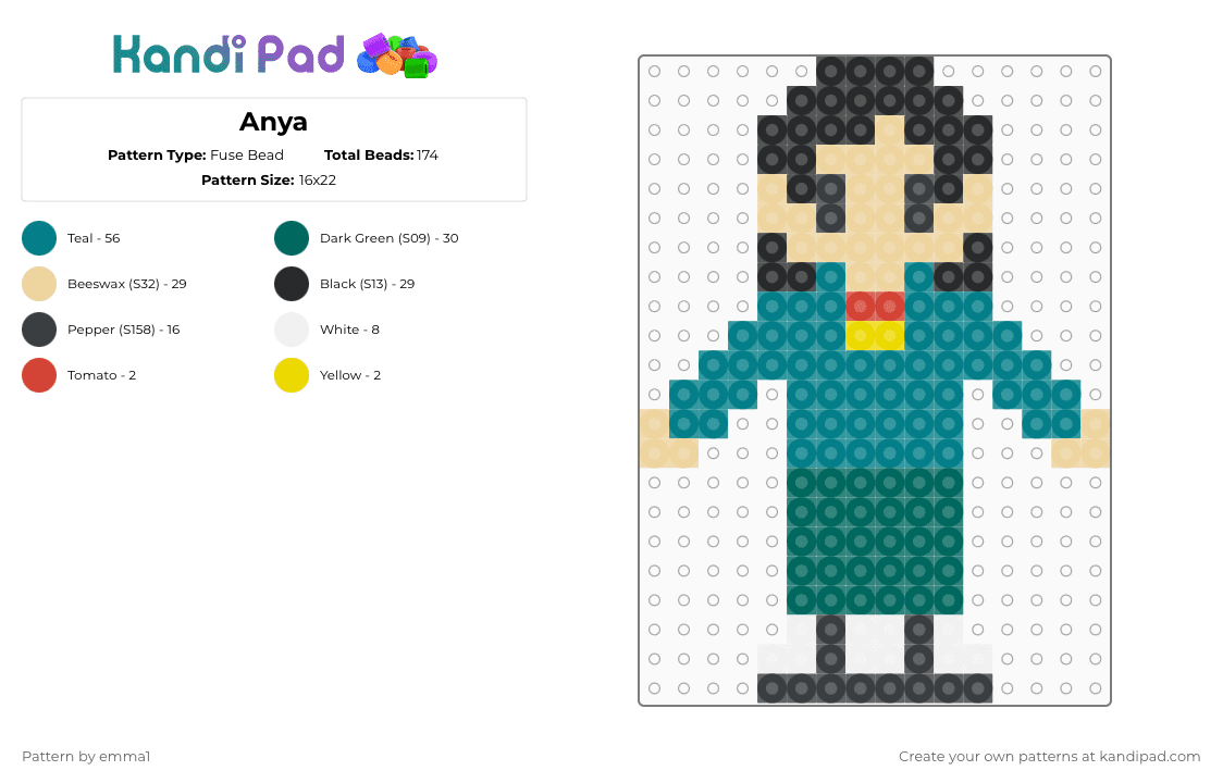 Anya - Fuse Bead Pattern by emma1 on Kandi Pad - anya,mouthwashing,beige,teal