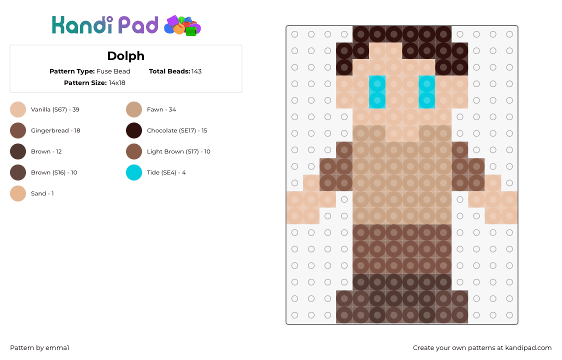 Dolph - Fuse Bead Pattern by emma1 on Kandi Pad - dolph,camp camp,character,tv show,beige,tan,brown