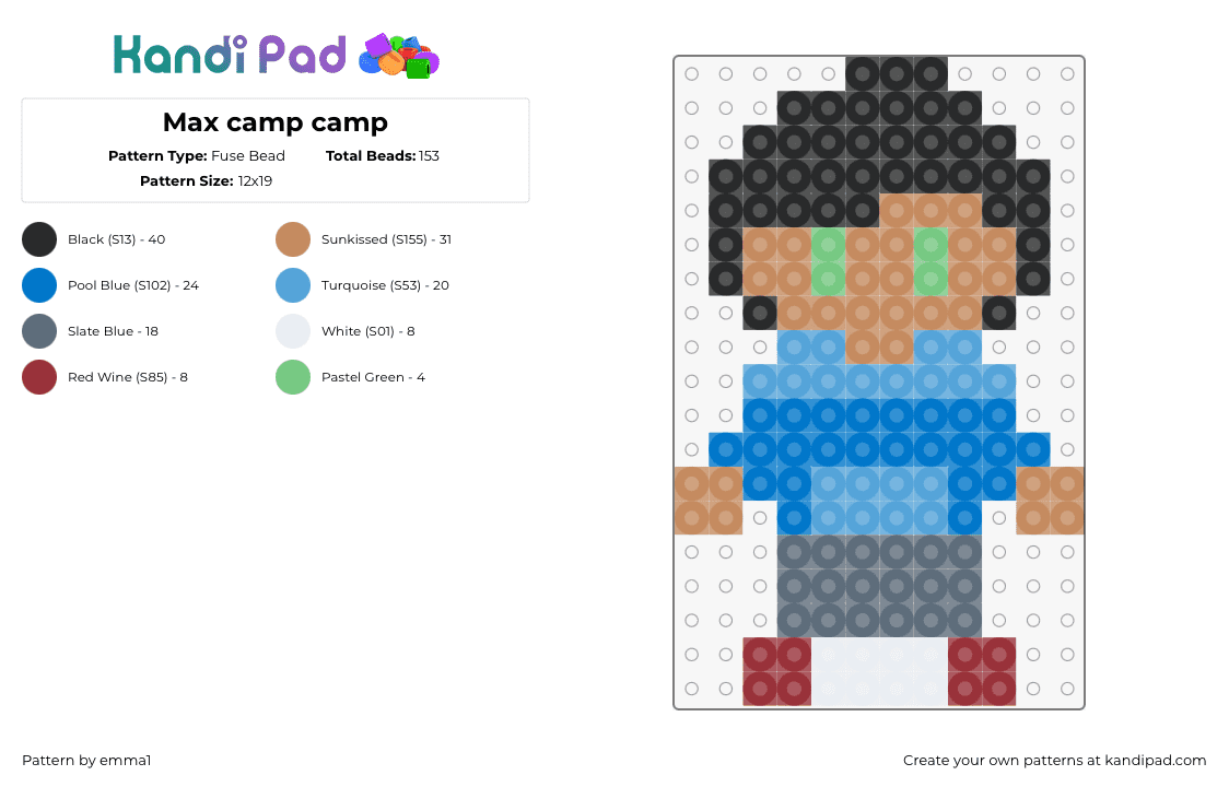 Max camp camp - Fuse Bead Pattern by emma1 on Kandi Pad - max,camp camp,cartoon,tv show,character,chibi,blue,brown,black