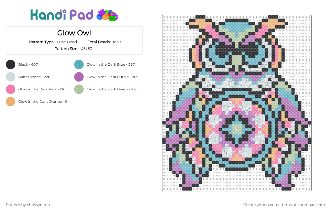 Glow Owl - Fuse Bead Pattern by chrissynetta on Kandi Pad - light blue,pink