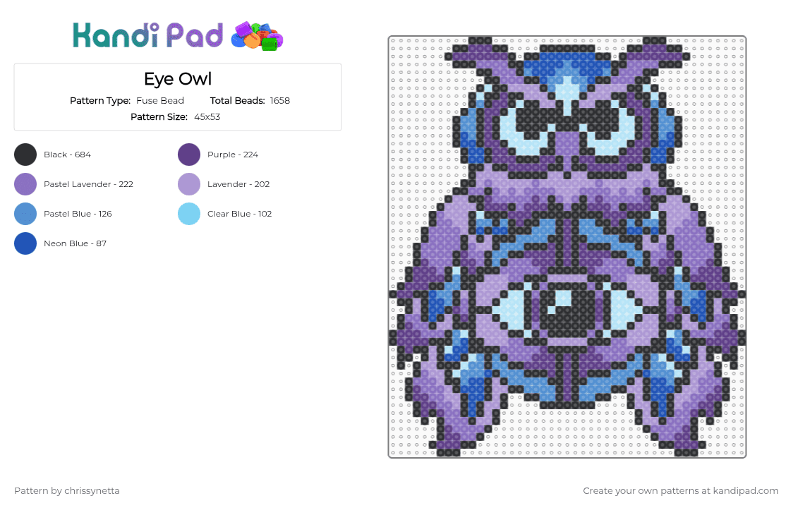 Eye Owl - Fuse Bead Pattern by chrissynetta on Kandi Pad - owl,eye,blue