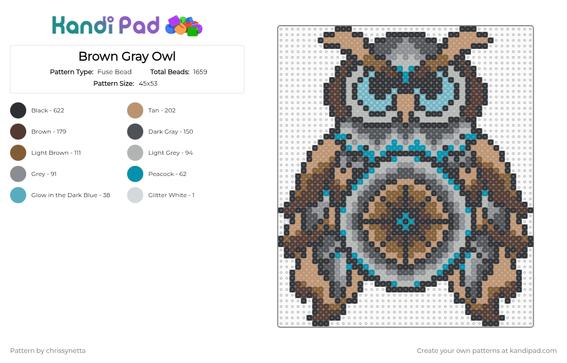 Brown Gray Owl - Fuse Bead Pattern by chrissynetta on Kandi Pad - beige,gray,brown