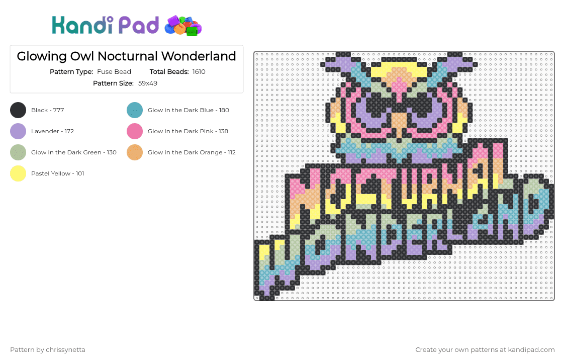 Glowing Owl Nocturnal Wonderland - Fuse Bead Pattern by chrissynetta on Kandi Pad - black,light blue,pink