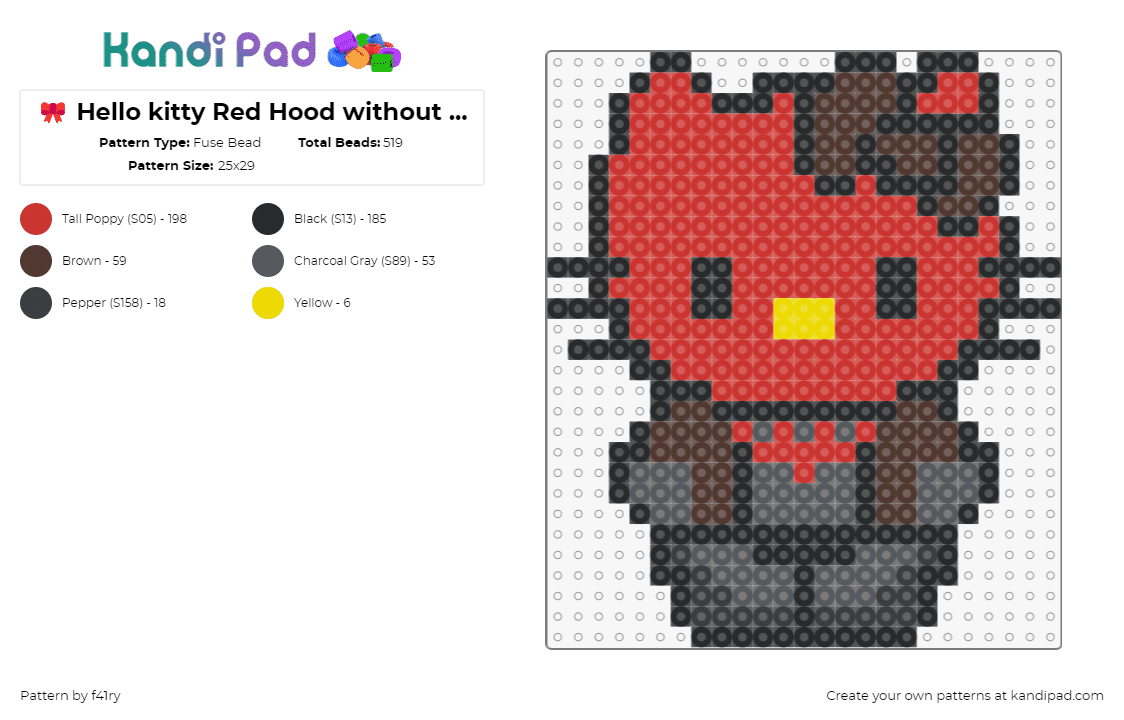  - Fuse Bead Pattern by f41ry on Kandi Pad - hello kitty,red hood,mashup,sanrio,superhero,dc,comic,character,kawaii,red,brown,black