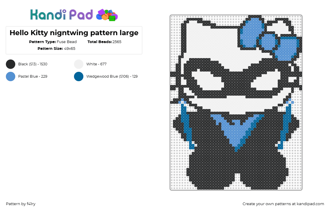 Hello Kitty nigntwing pattern large - Fuse Bead Pattern by f41ry on Kandi Pad - black,white,light blue,blue,nightwing,dick grayson,dc comics,saniro,hello kitty