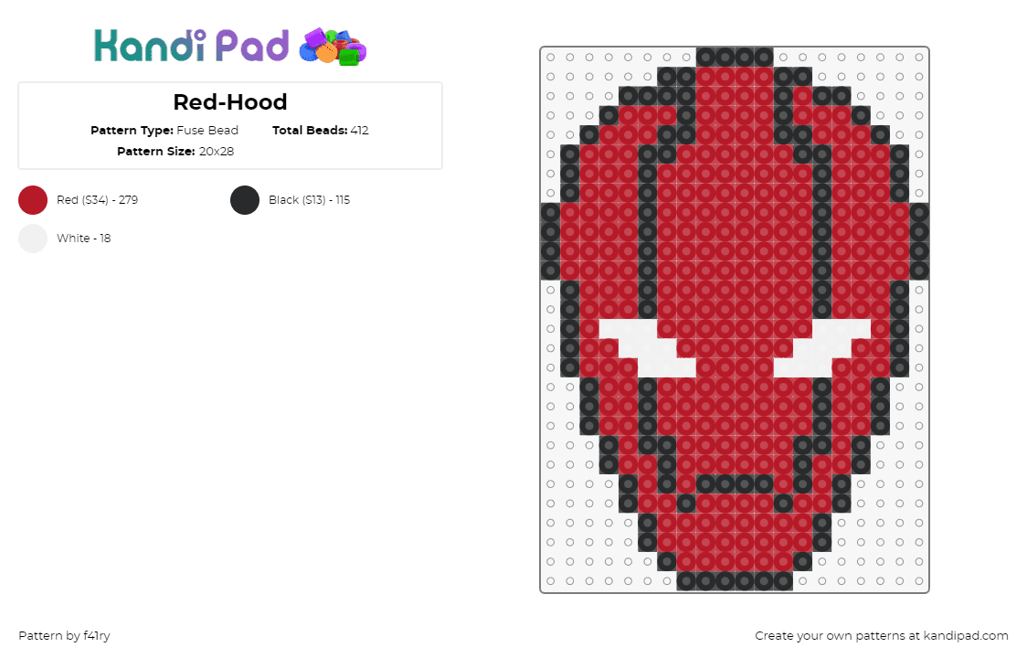 Red-Hood - Fuse Bead Pattern by f41ry on Kandi Pad - red hood,mask,superhero,dc,comic,head,red