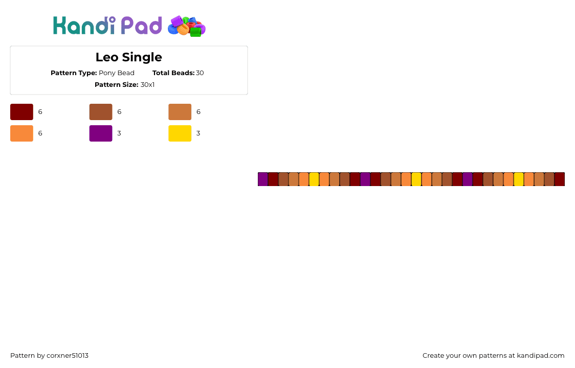 Leo Single - Pony Bead Pattern by corxner51013 on Kandi Pad - 