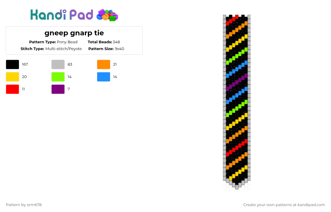 gneep gnarp tie - Pony Bead Pattern by erm678 on Kandi Pad - black,beige