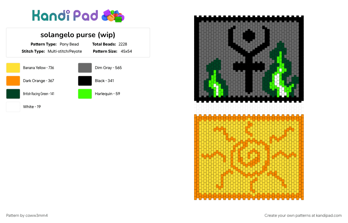 solangelo purse (wip) - Pony Bead Pattern by coww3mm4 on Kandi Pad - bag, character, gay, gray, hoo, otp, pjo, solangelo, toa, yellow