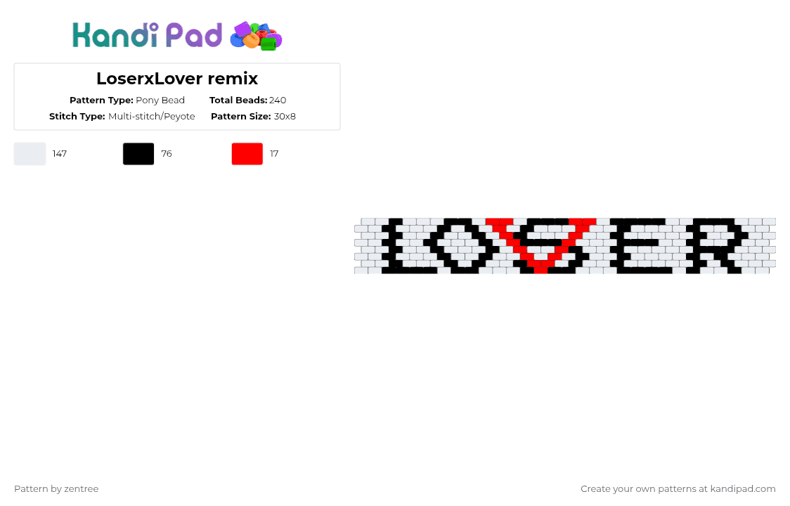LoserxLover remix - Pony Bead Pattern by zentree on Kandi Pad - white