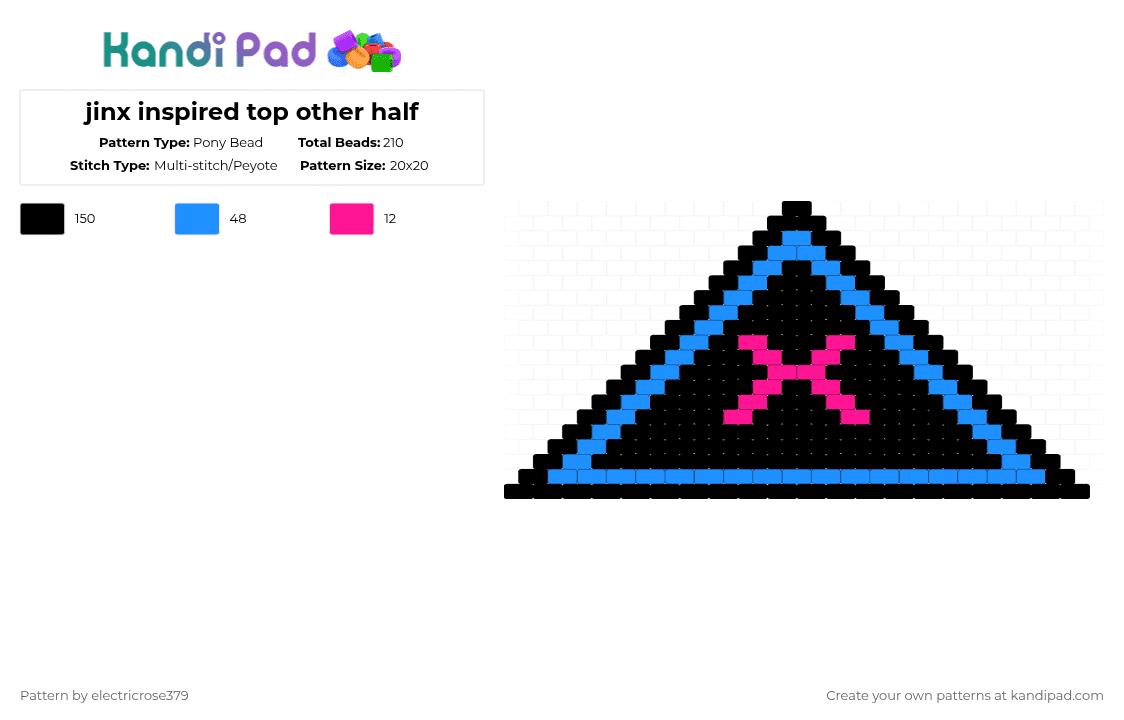jinx inspired top other half - Pony Bead Pattern by electricrose379 on Kandi Pad - black,light blue