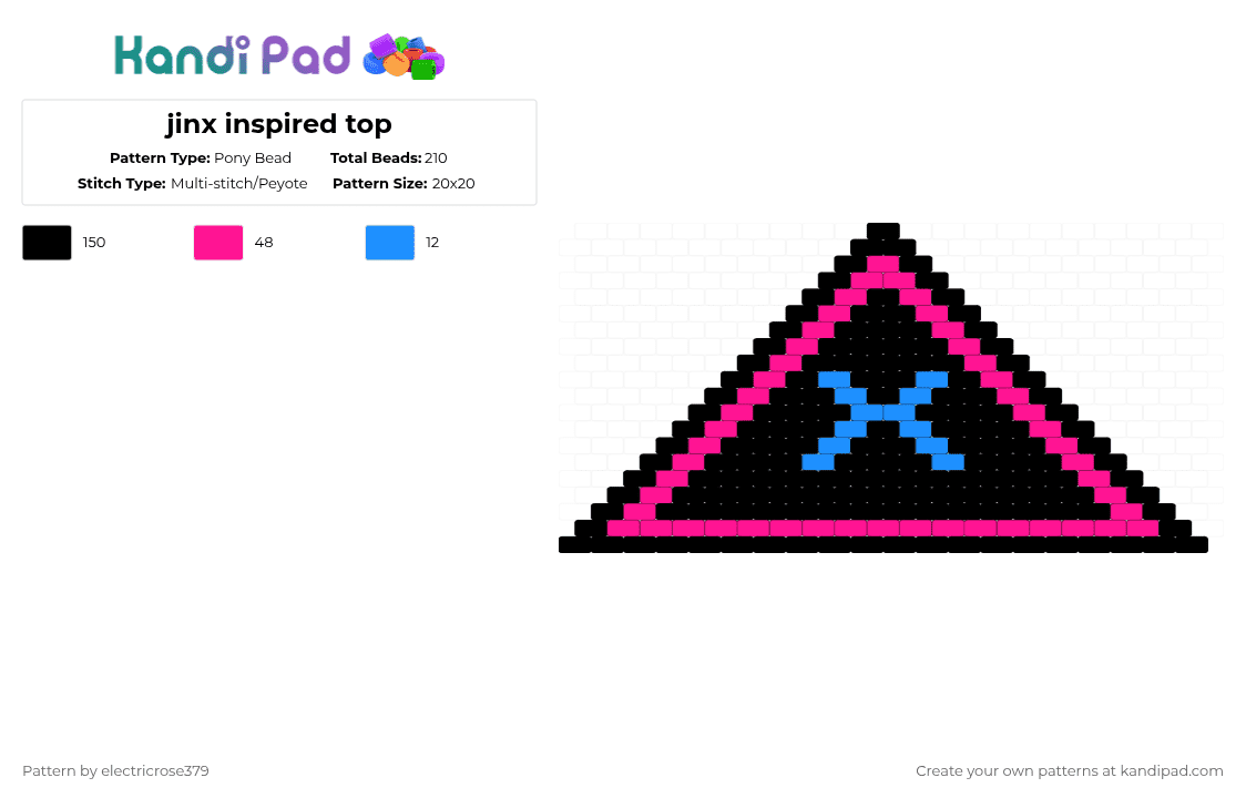 jinx inspired top - Pony Bead Pattern by electricrose379 on Kandi Pad - black,pink