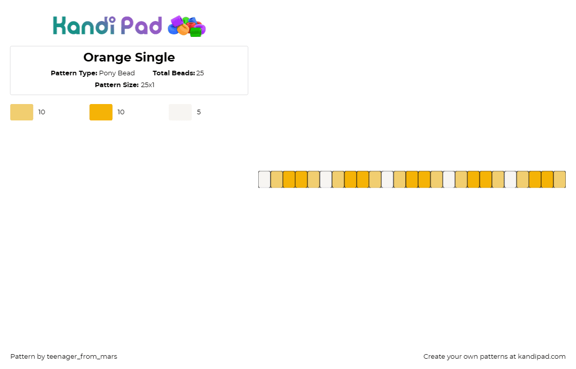 Orange Single - Pony Bead Pattern by teenager_from_mars on Kandi Pad - single,bracelet