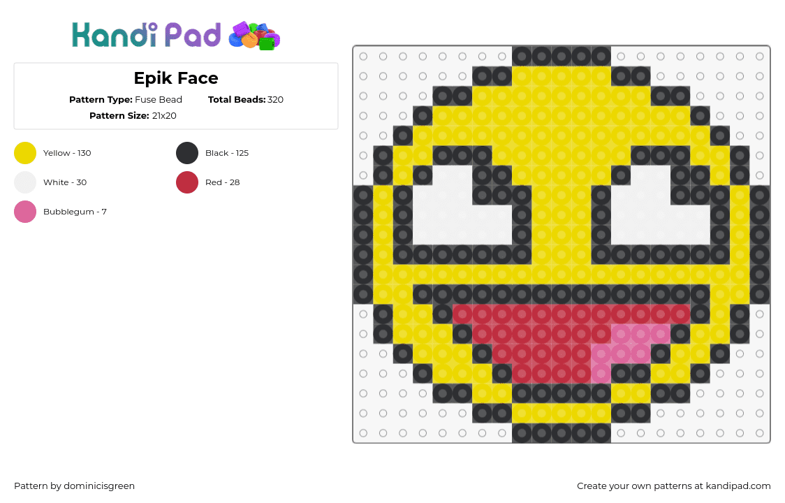 Epik Face - Fuse Bead Pattern by dominicisgreen on Kandi Pad - smiley,emoji,epic,face,grin,yellow,red,white