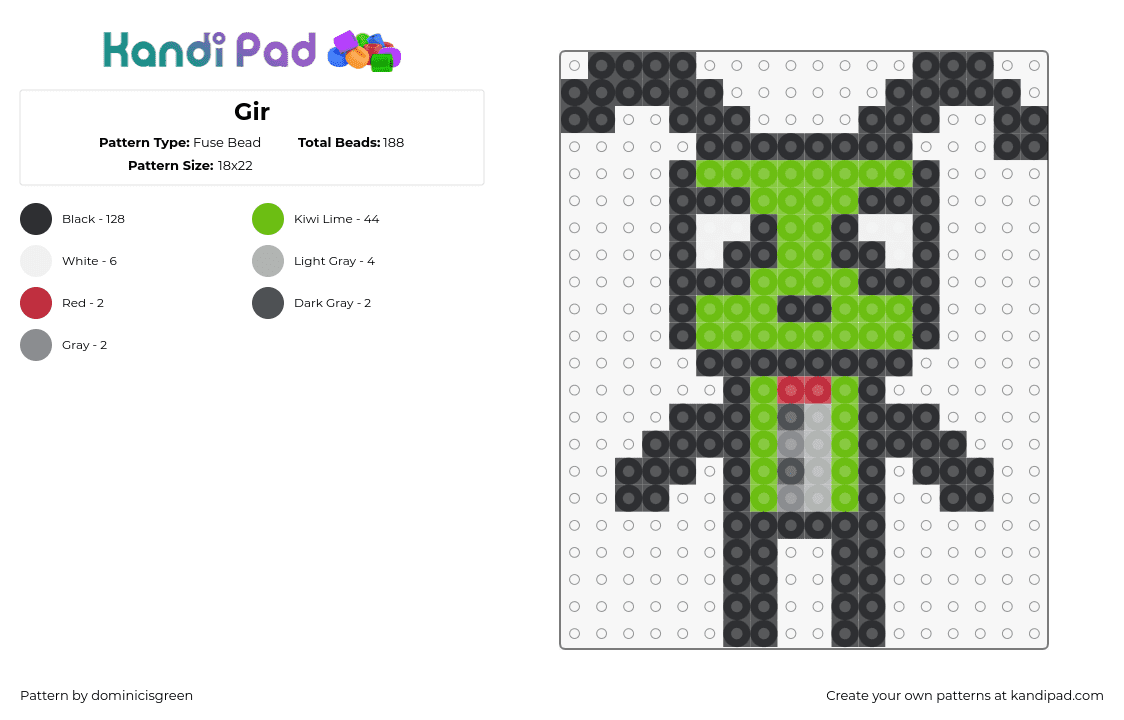 Gir - Fuse Bead Pattern by dominicisgreen on Kandi Pad - gir,invader zim,character,cartoon,tv show,green,black