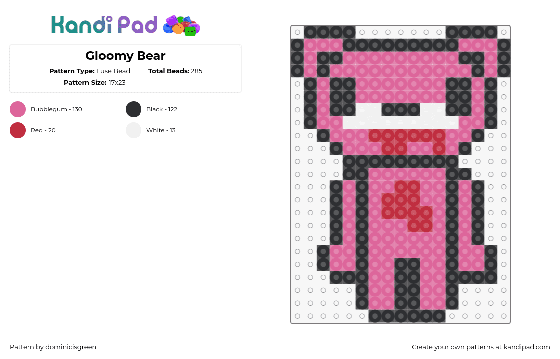 Gloomy Bear - Fuse Bead Pattern by dominicisgreen on Kandi Pad - gloomy bear,teddy,plush,bloody,horror,pink