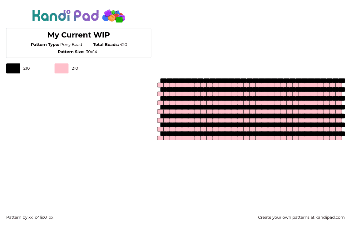 My Current WIP - Pony Bead Pattern by xx_c4lic0_xx on Kandi Pad - horizontal,stripes,cuff,pink,black