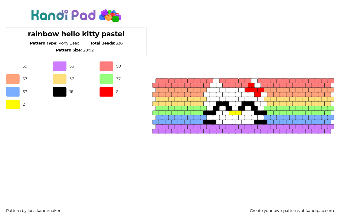 rainbow hello kitty pastel - Pony Bead Pattern by localkandimaker on Kandi Pad - hello kitty,pastel,sanrio,rainbow,cuff,white,red,purple