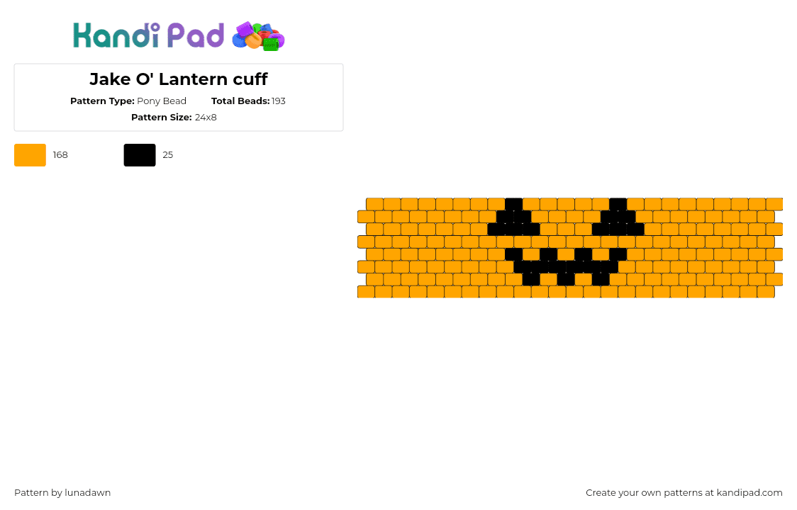 Jake O\' Lantern cuff - Pony Bead Pattern by lunadawn on Kandi Pad - jackolantern,pumpkin,cuff,smile,face,halloween,cute,orange,black