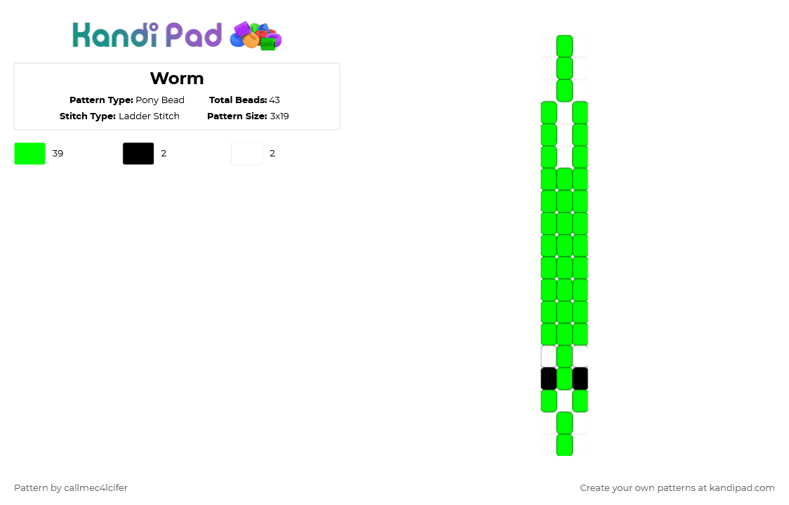 Worm - Pony Bead Pattern by callmec4lcifer on Kandi Pad - green,worm,worm on a string,keychain,fun
