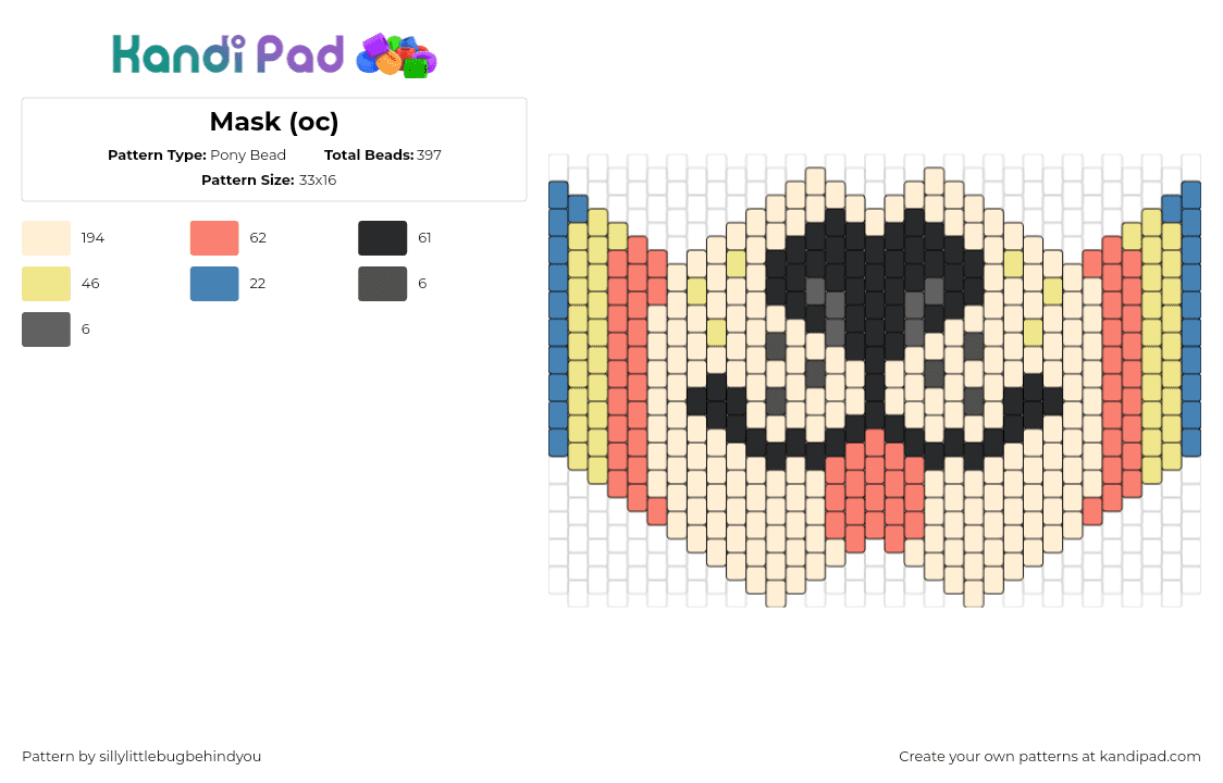 Mask (oc) - Pony Bead Pattern by sillylittlebugbehindyou on Kandi Pad - furry,mouth,tongue,mask,stripes,tan,orange