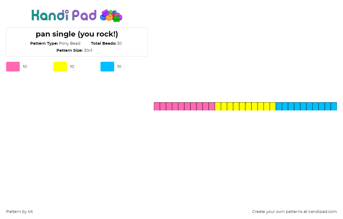 pan single (you rock!) - Pony Bead Pattern by kit on Kandi Pad - pansexual,pride,single,bracelet,pink,yellow,light blue