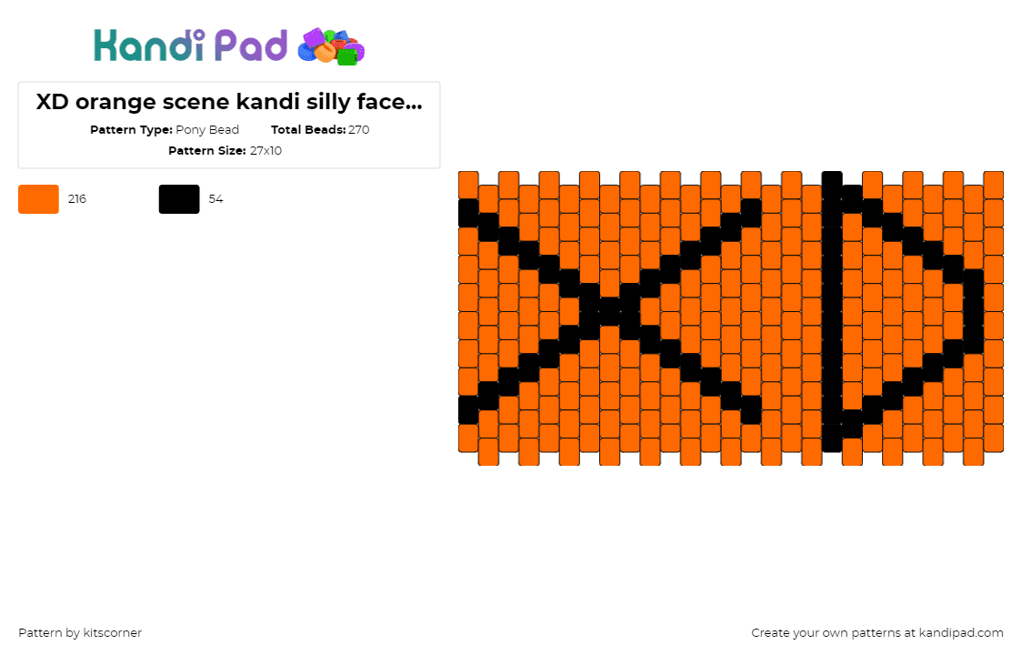 XD orange scene kandi silly face (you rock <3) - Pony Bead Pattern by kitscorner on Kandi Pad - xd,emoticon,emoji,face,laugh,orange