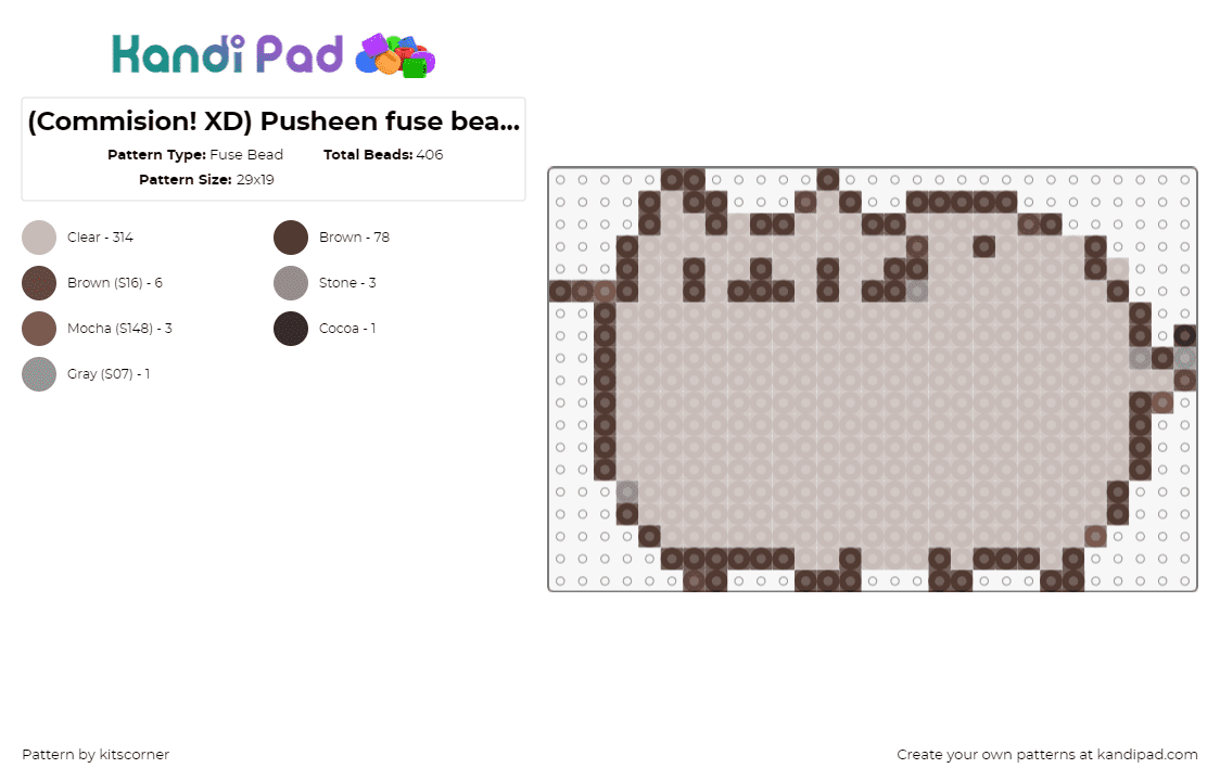 (Commision! XD) Pusheen fuse bead cat loaf silly cute kitten plush (you rock <3) - Fuse Bead Pattern by kitscorner on Kandi Pad - pusheen,cat cute,character,gray,beige