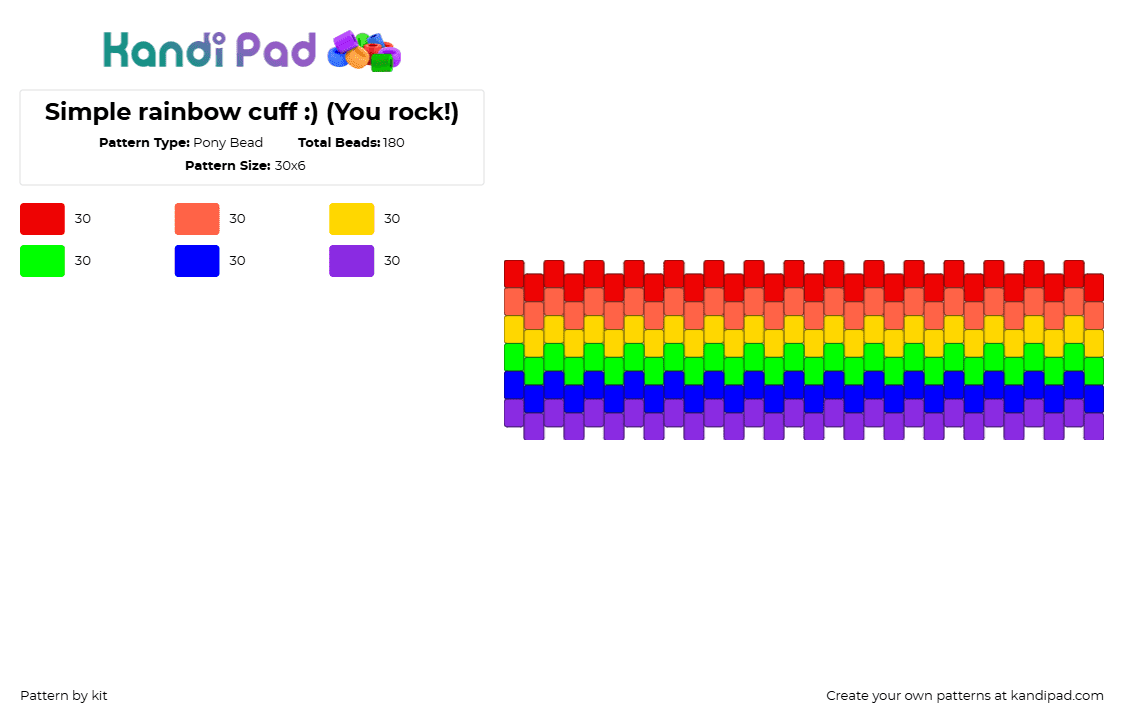 Simple rainbow cuff :) (You rock!) - Pony Bead Pattern by kit on Kandi Pad - rainbow,colorful,cuff