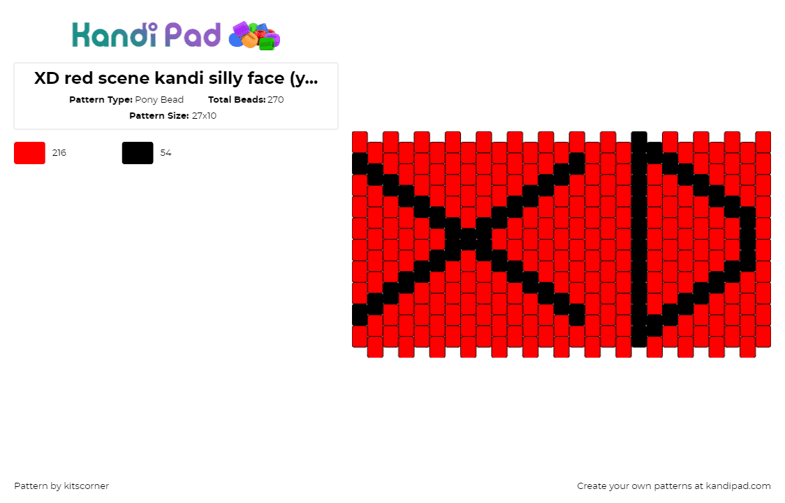 XD red scene kandi silly face (you rock <3) - Pony Bead Pattern by kitscorner on Kandi Pad - xd,emoticon,emoji,face,laugh,red