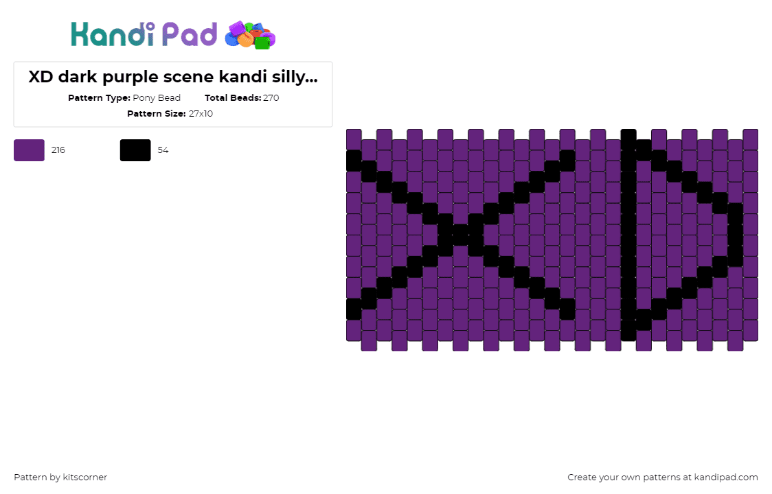 XD dark purple scene kandi silly face (you rock <3) - Pony Bead Pattern by kitscorner on Kandi Pad - xd,emoticon,emoji,face,laugh,purple