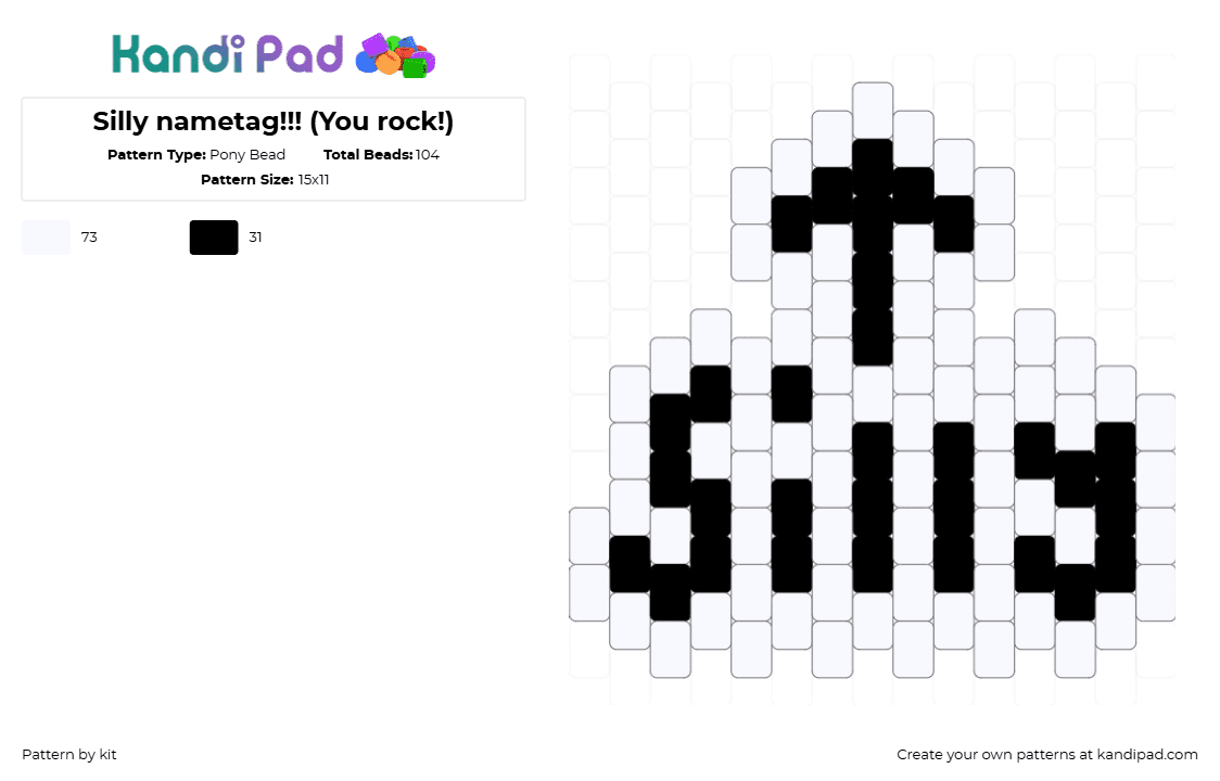 Silly nametag!!! (You rock!) - Pony Bead Pattern by kit on Kandi Pad - silly,text,arrow,charm,simple,black,white