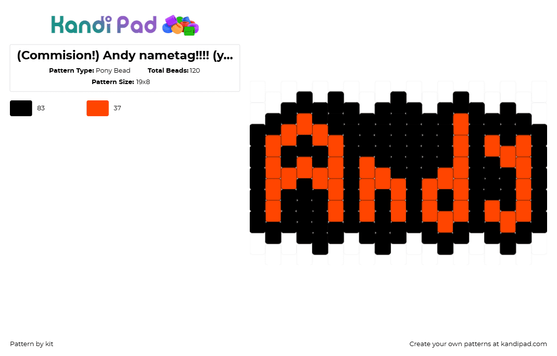 (Commision!) Andy nametag!!!! (you rock!) - Pony Bead Pattern by kit on Kandi Pad - andy,name,text,charm,orange,black