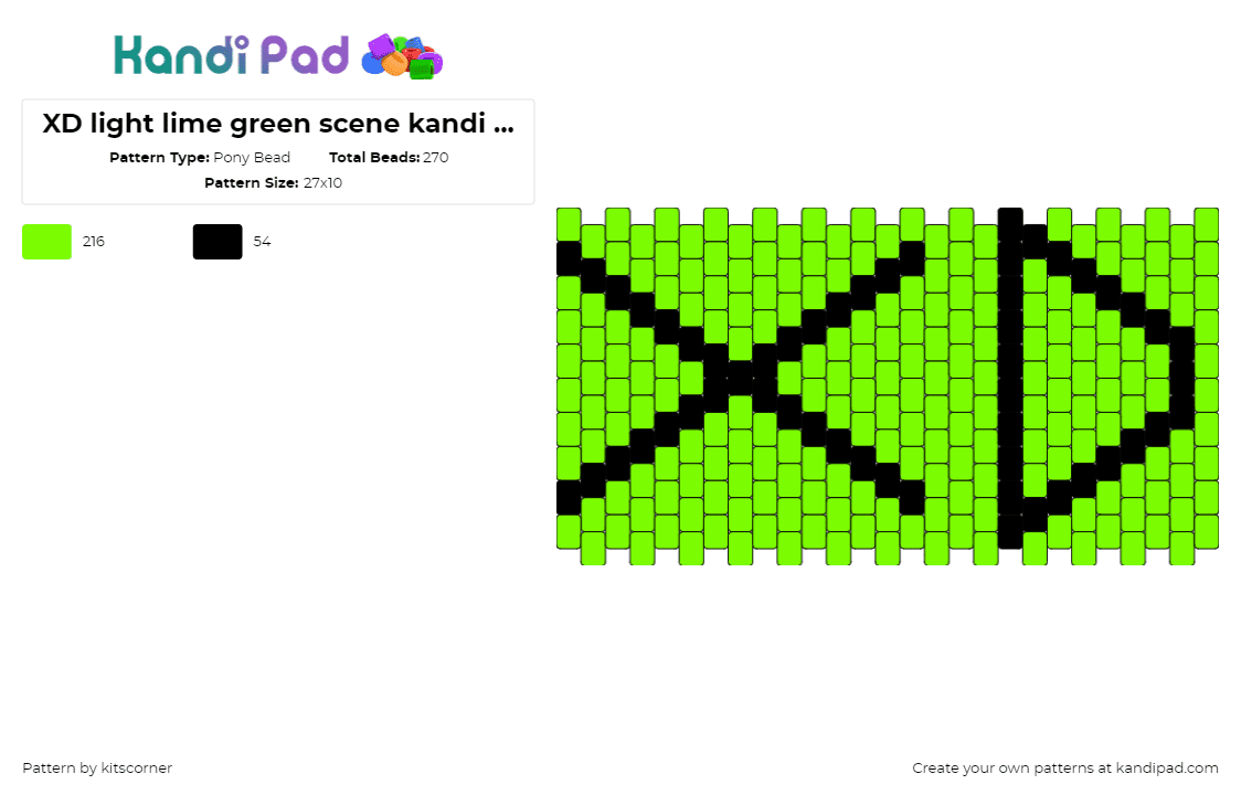 XD light lime neon green scene kandi silly face (you rock <3) - Pony Bead Pattern by kitscorner on Kandi Pad - xd,emoticon,emoji,face,laugh,neon,green