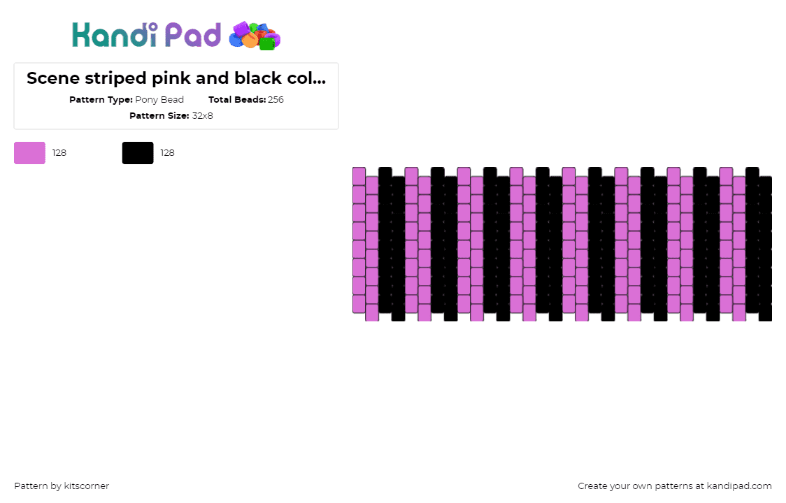 Scene striped pink and black colorful - Pony Bead Pattern by kitscorner on Kandi Pad - scene,vertical,stripes,cuff,black,pink,purple