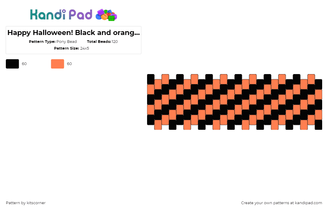 Happy Halloween! Black and orange striped kandi spooky pattern scene (you rock <3) - Pony Bead Pattern by kitscorner on Kandi Pad - halloween,diagonal,stripes,cuff,orange,black