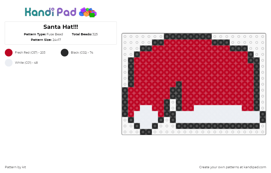 Santa Hat!!! - Fuse Bead Pattern by kit on Kandi Pad - santa,hat,christmas,red,white