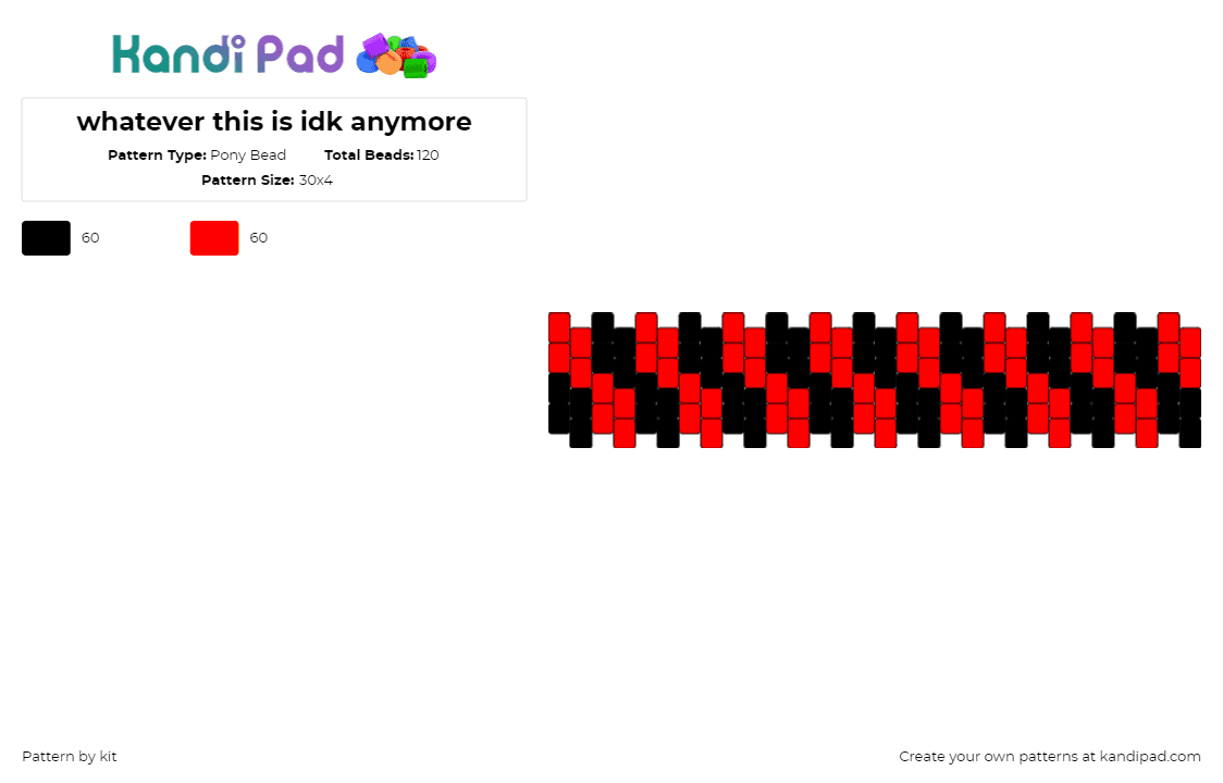 whatever this is idk anymore (you rock) - Pony Bead Pattern by kit on Kandi Pad - stripes,zig zag,bracelet,cuff,red,black