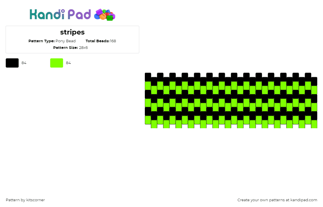 stripes (you rock - Pony Bead Pattern by kitscorner on Kandi Pad - scene,horizontal,stripes,neon,cuff,green,black