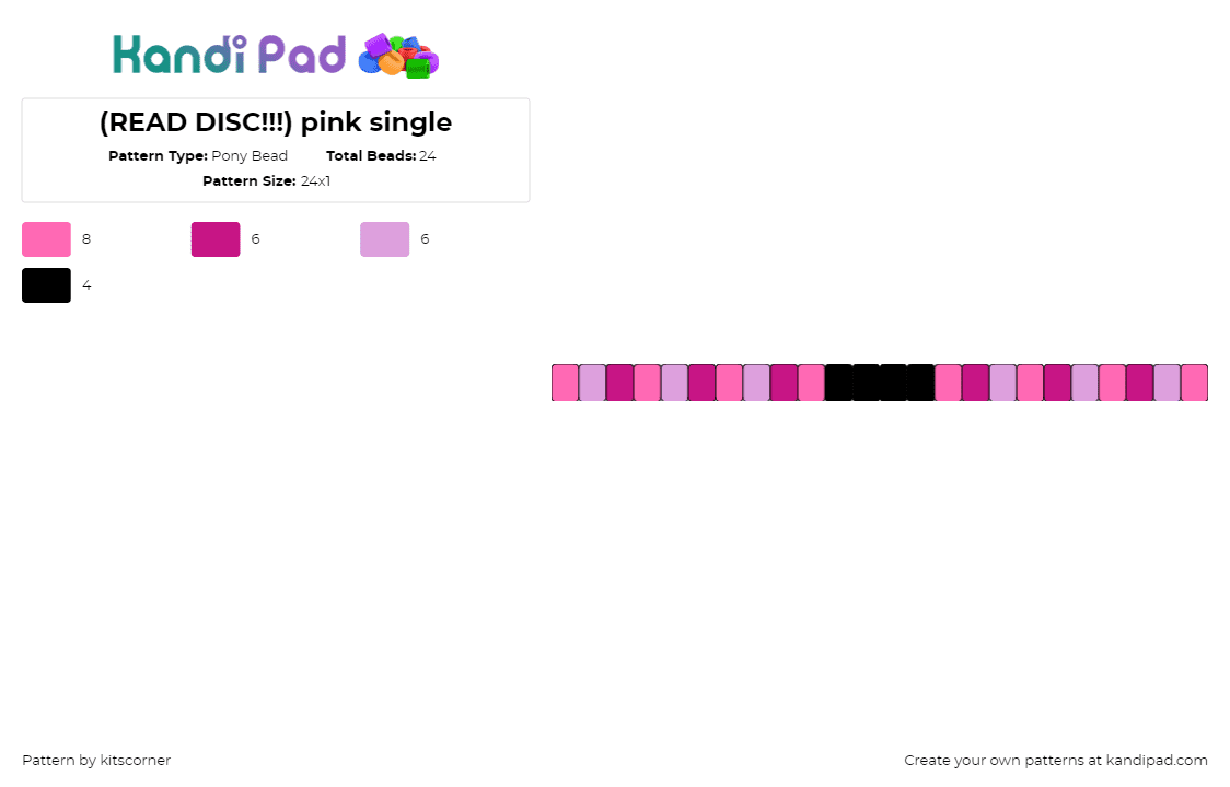 (READ DISC!!!) pink single (you rock - Pony Bead Pattern by kitscorner on Kandi Pad - single,bracelet,pink