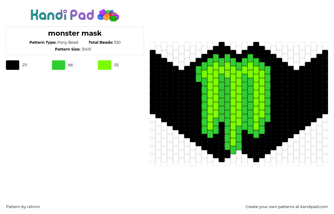 monster mask - Pony Bead Pattern by ra1nnn on Kandi Pad - monster,energy,mask,drink,logo,neon,green,black