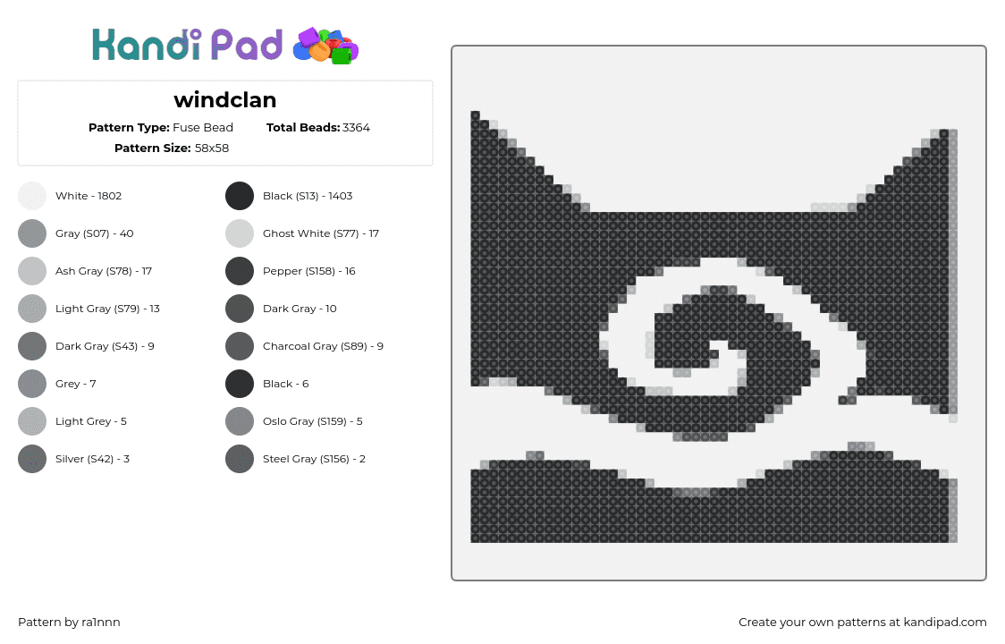 windclan - Fuse Bead Pattern by ra1nnn on Kandi Pad - windclan,warrior cats,logo,novel,black,white