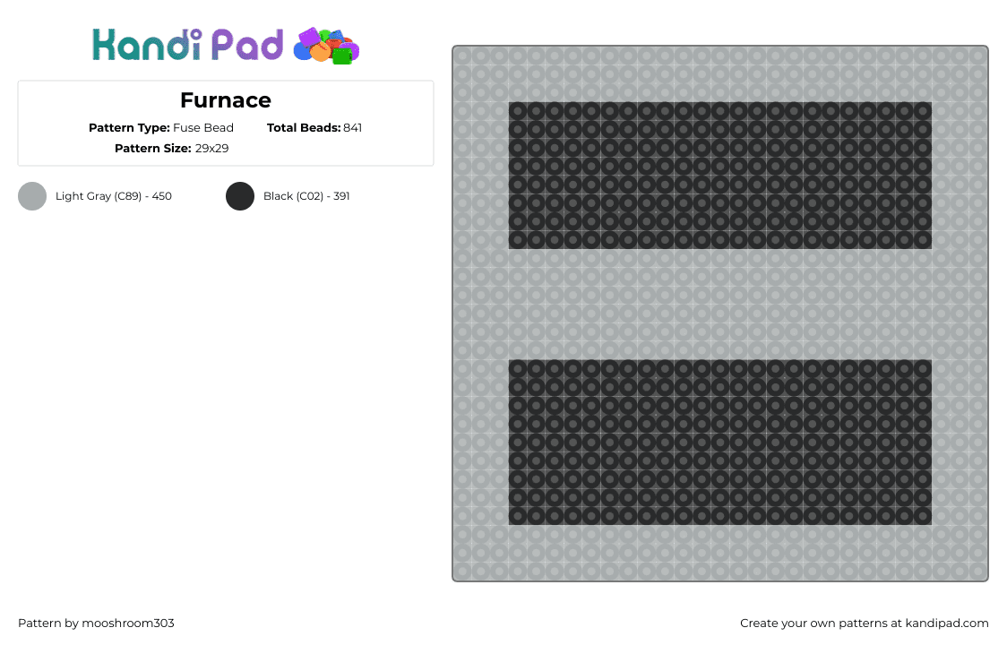 Furnace - Fuse Bead Pattern by mooshroom303 on Kandi Pad - equal,simple,panel,gray,black