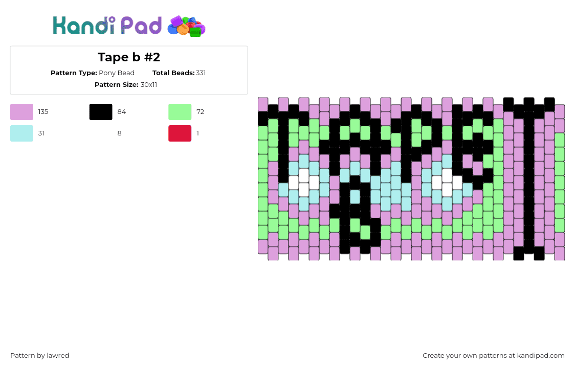 Tape b #2 - Pony Bead Pattern by lawred on Kandi Pad - tape b,text,cuff,dj,music,edm,purple,green,black